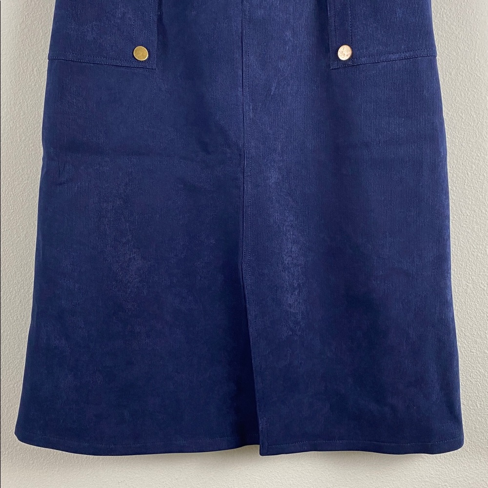 Vee Corduroy Midi Skirt | Lined, Front Slit, 2 Pockets | Navy/Gold - Picture 4 of 15